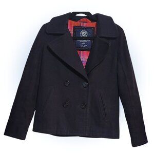 AMERICAN EAGLE NAVY BLUE WOOL BLEND PEACOAT EUC S